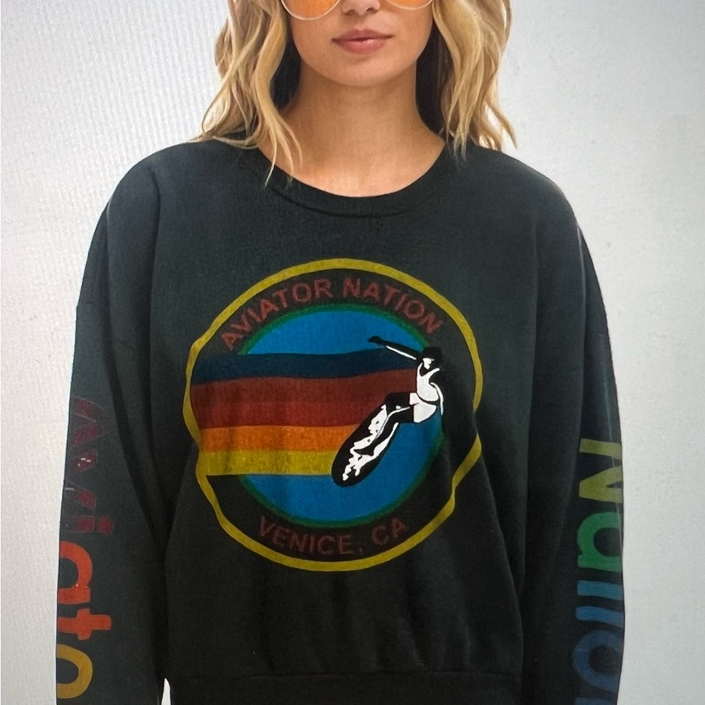Aviator Nation Black Crew Neck Sweatshirt NWT